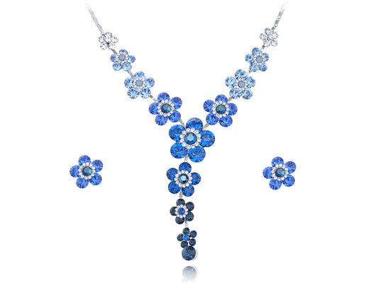 Swarovski Crystal Lighter Sapphire Flower Daisy Element Earring Necklace Set