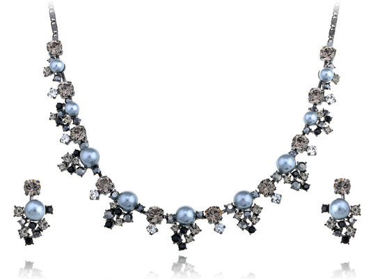 Swarovski Crystal Faux Pearls Necklace Earrings Set