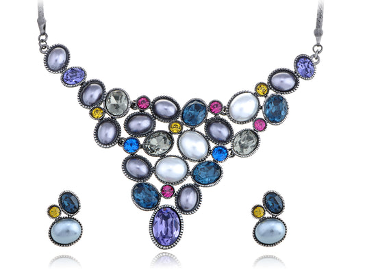 Pearl Colorful Pebble Bib Element Earring Necklace Set