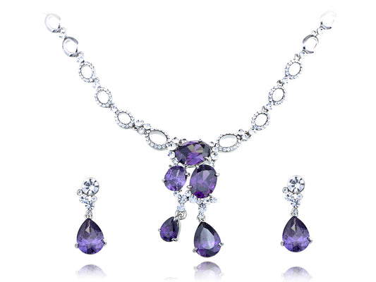 Dark Amethyst Charm Regal Tears Element Earring Necklace Set