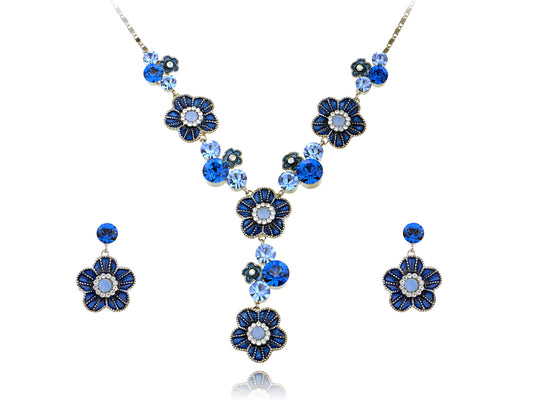 Sapphire Daisy Antique Element Earring Necklace Set