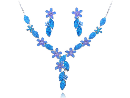 Swarovski Crystal Sapphire Ocean Floral Garden Element Earring Necklace Set