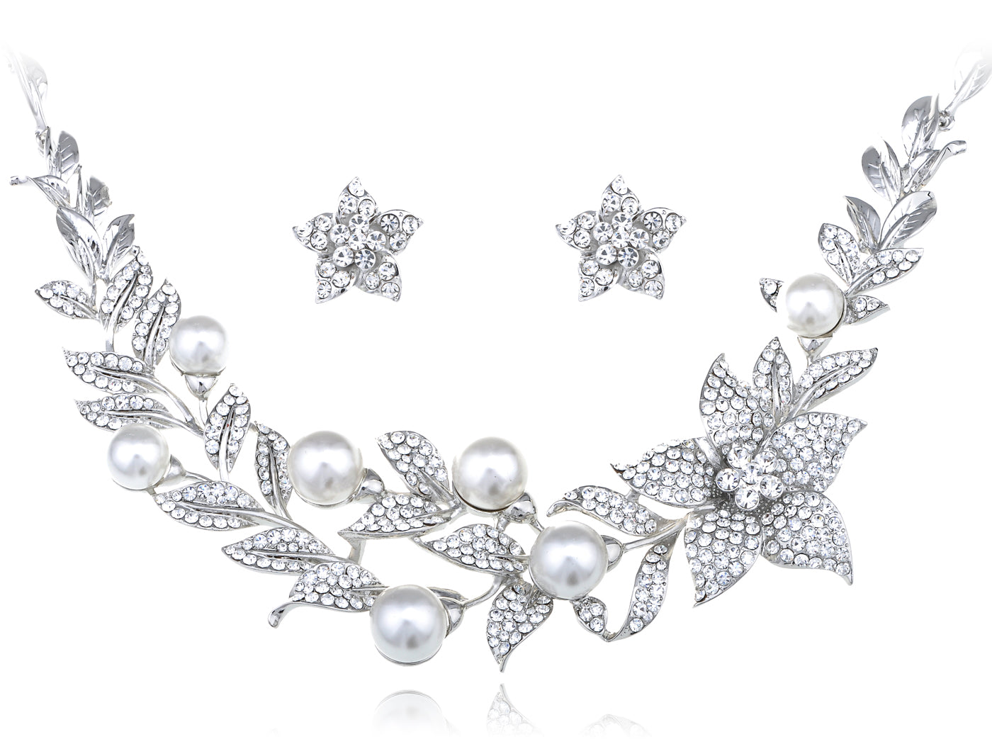 Swarovski Crystal Sharp Petal Pearl Element Earring Necklace Set
