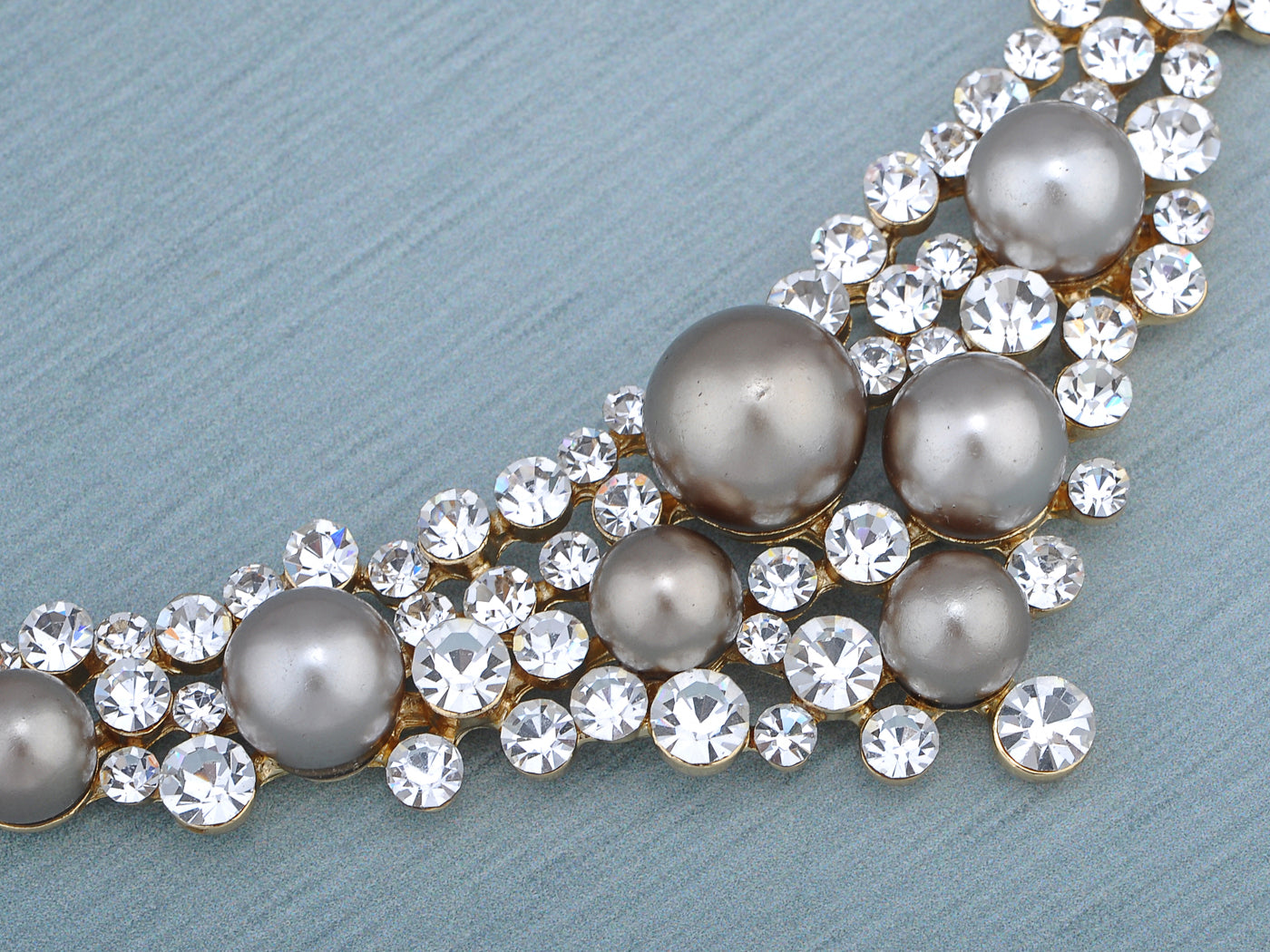 Swarovski Crystal Antique Bridal Grey Pearl Element Earring Choker Necklace Set