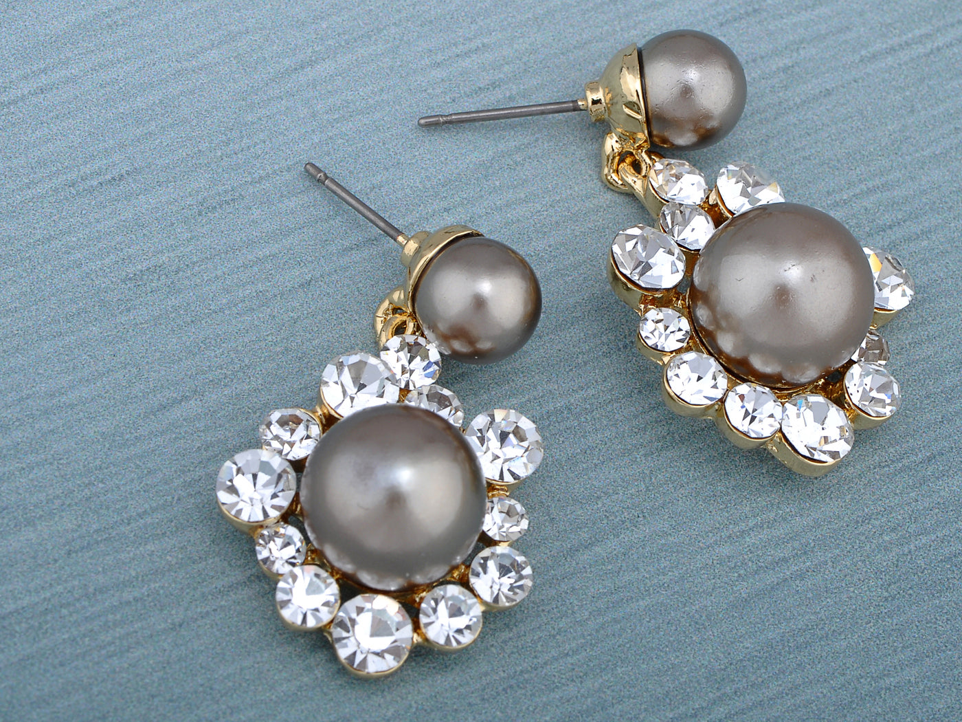 Swarovski Crystal Antique Bridal Grey Pearl Element Earring Choker Necklace Set
