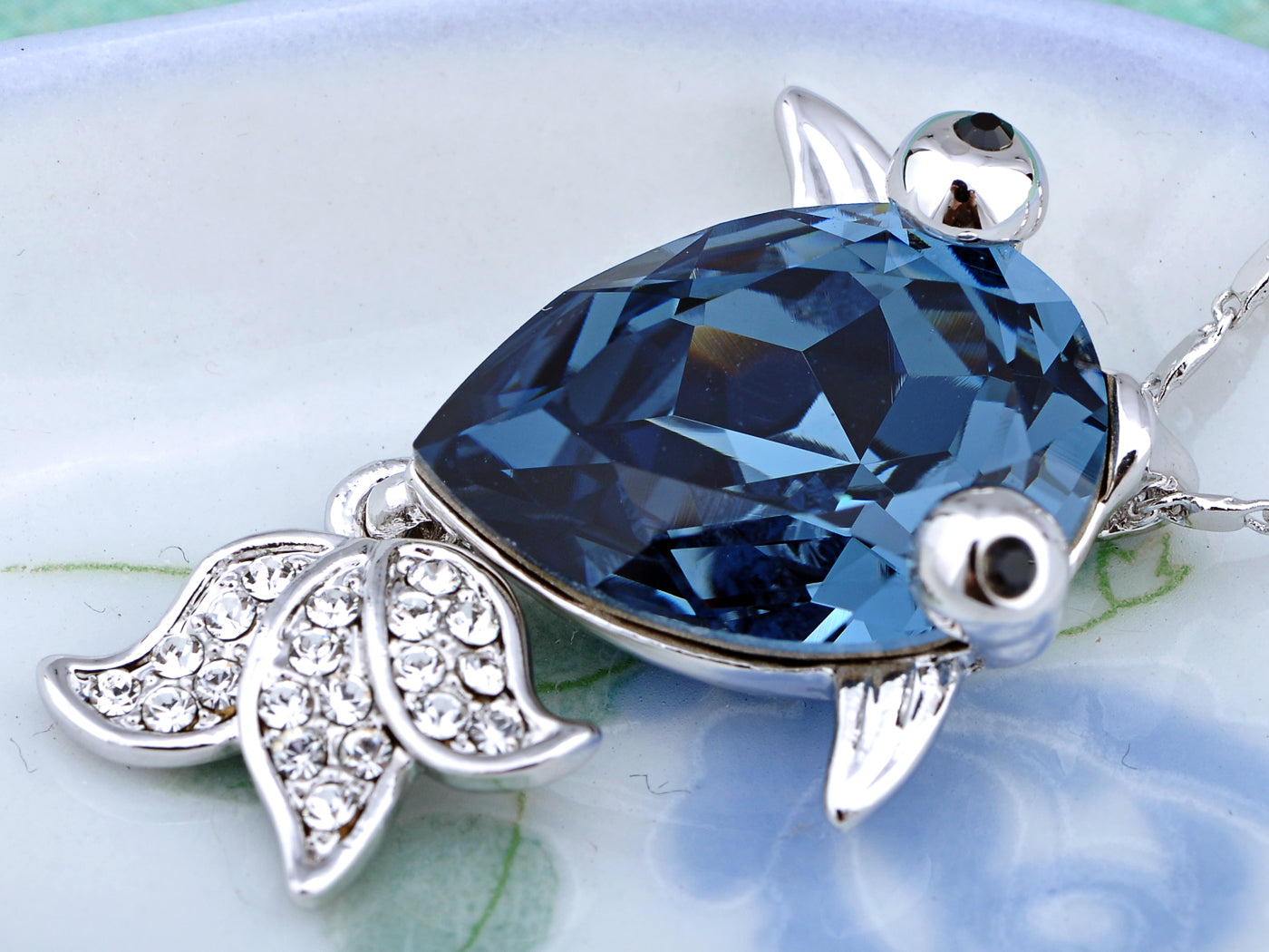 Swarovski Crystal Dark Sapphire Bulging Eyes Fish Element Necklace