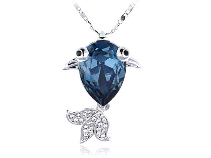 Swarovski Crystal Dark Sapphire Bulging Eyes Fish Element Necklace