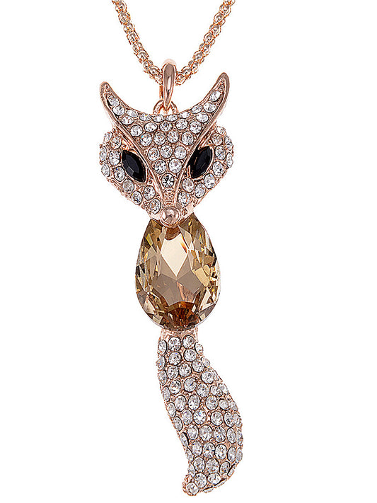 Swarovski Crystal Adorable Fox Animal Pendant Necklace