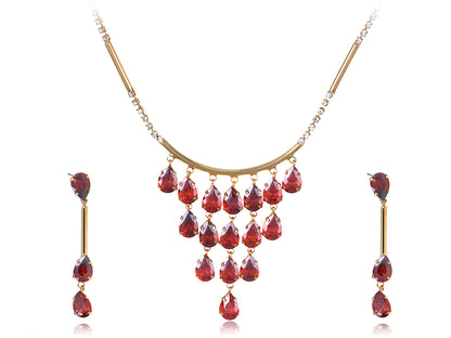 Swarovski Crystal Ruby Red Dangling Ripe Apples On D Chain Necklace And Drop Earring Set