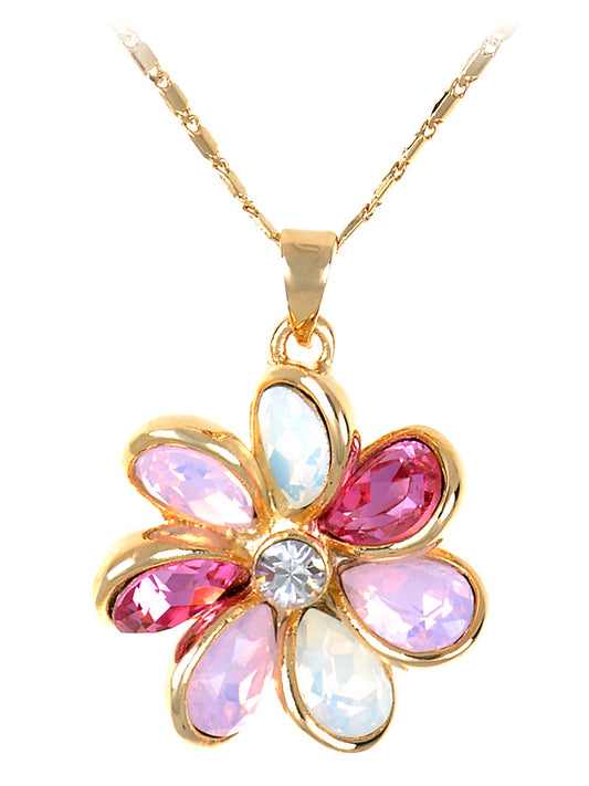 Swarovski Crystal Alabaster Rose Alternating Floral Petals Necklace