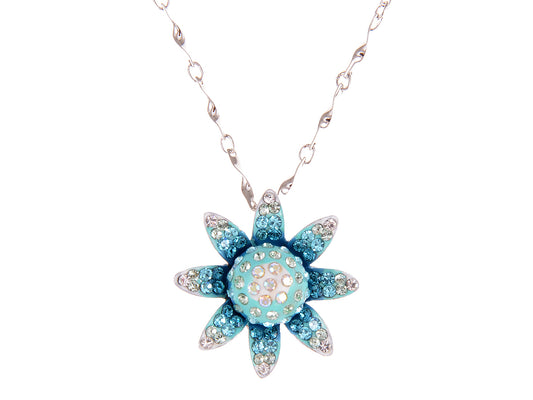 Light Blue Gradient Indicolite Blue Zircon Aquamarine Flower Pendant Necklace