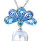Swarovski Crystal Faux Pearl Light Blue Feather Peacock Pendant Necklace