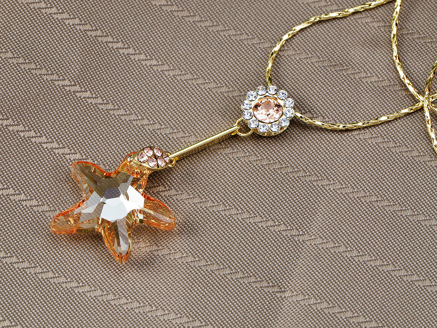 Swarovski Crystal Gold Tone Sunflower Starfish Pendant Necklace