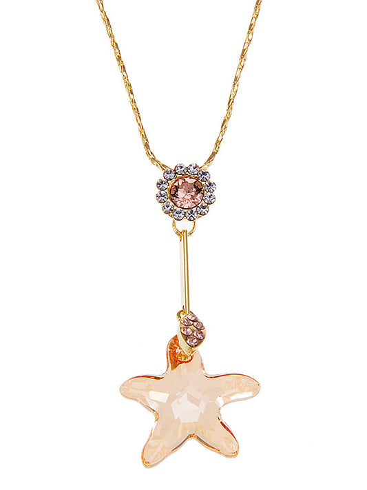 Swarovski Crystal Gold Tone Sunflower Starfish Pendant Necklace