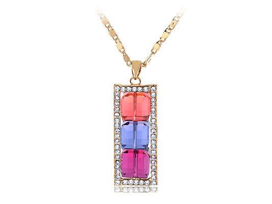 Triple Stoplight Padparadscha Tanzanite Rose With Border Pendant