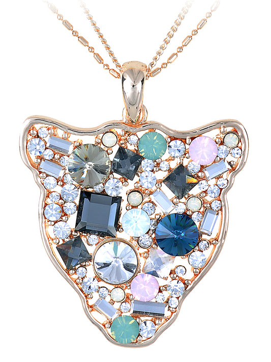 Swarovski Crystal Multicolor Embellished Cat Silhouette Face Pendant Necklace