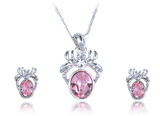 Swarovski Crystal Light Rose And Body Spider Pendant Necklace And Studs Set