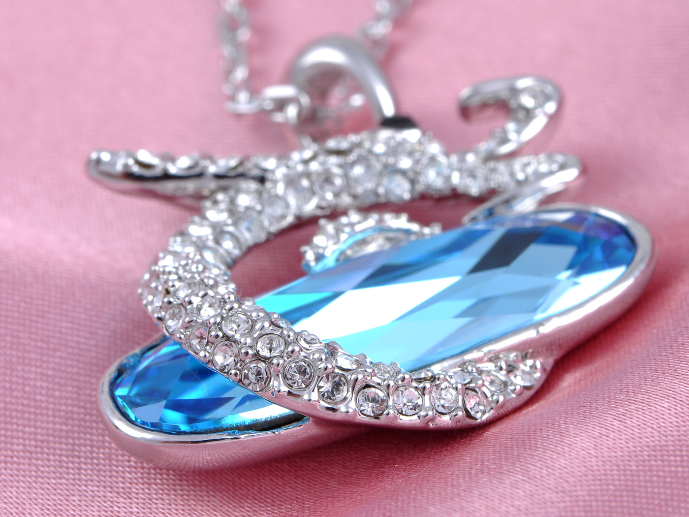 Swarovski Crystal Encrusted Dragon Clutches Oval Aquamarine Blue Pendant