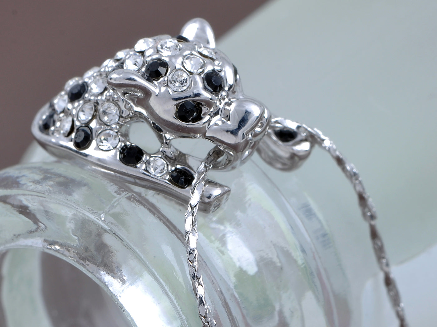 Swarovski Crystal Black And Spots Hanging On Leopard Pendant Necklace
