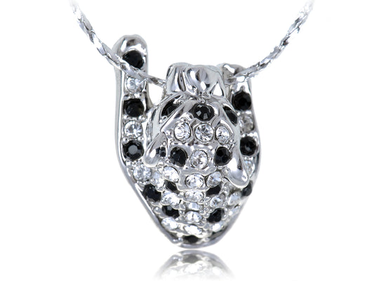 Swarovski Crystal Black And Spots Hanging On Leopard Pendant Necklace