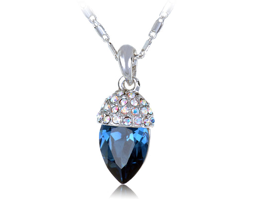 Swarovski Crystal Half Circle Atop Deep Blue Upside Down Tear Drop Pendant Necklace