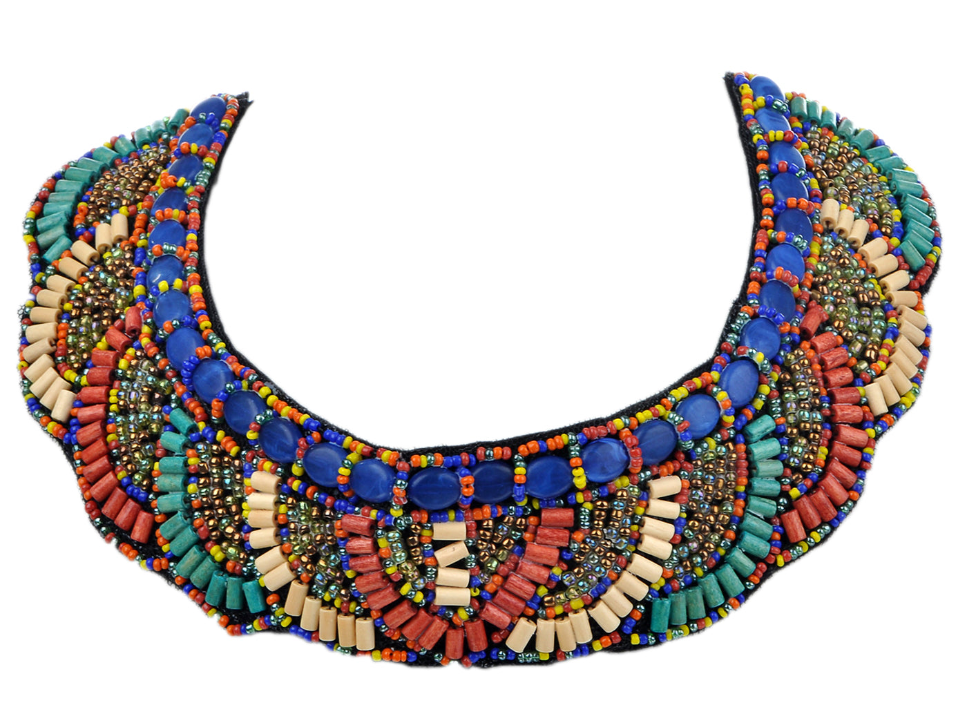 Tribal Colorful Beaded Bib Scallop Edge Statement Necklace