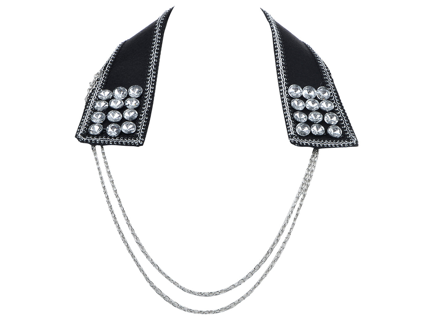 Black Embellish Collar With Draping Chains Necklace