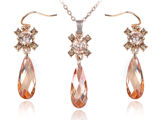 Swarovski Crystal Elements Topaz Burst Teardrop Cut Necklace Earring Set