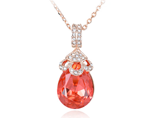 Swarovski Crystal Elements Padparadscha Teardrop Petite Pendant Necklace