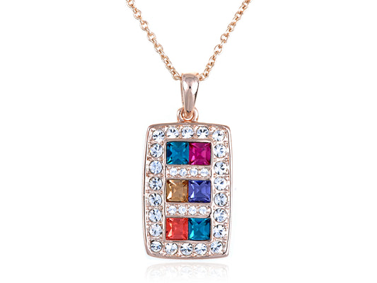 Multicolored Geometric Rectangle Square Pendant Necklace