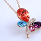 Swarovski Crystal Elements Petite Abstract Colorful Dragonfly Pendant Necklace