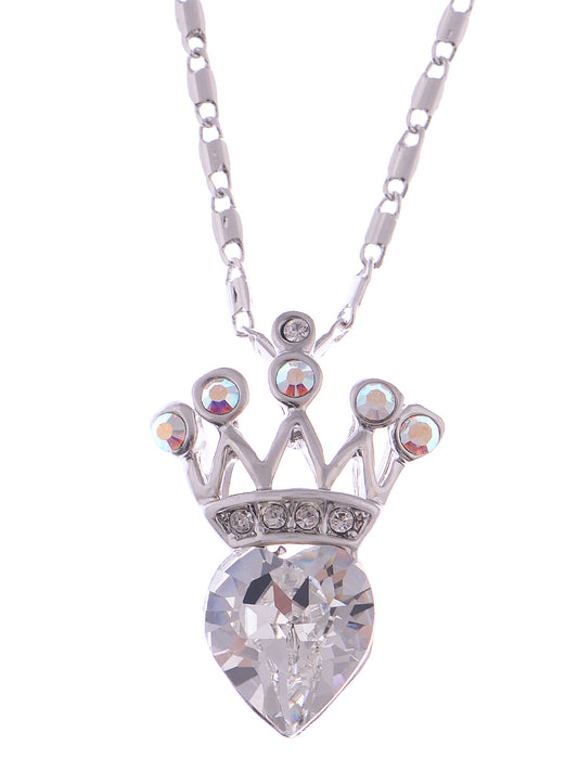 Swarovski Crystal Elements Petite Heart Shaped Royalty Crown Pendant Necklace