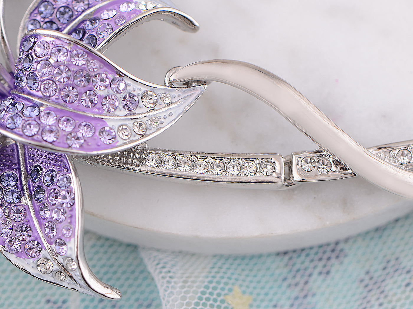 Swarovski Crystal Purple Floral Lily Bib Necklace Stud Earrings Set