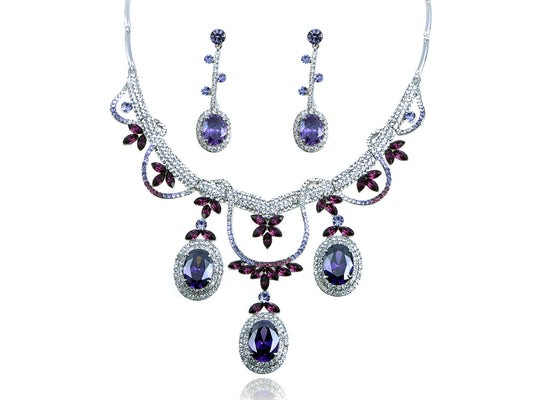 Elements Amethyst Victorian Drop Necklace Earring Set