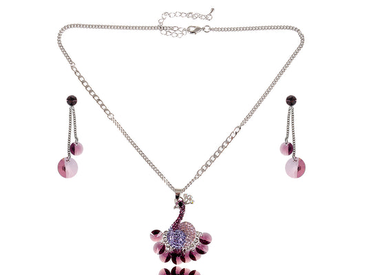 Swarovski Crystal Elements Amethyst Purple Peacock Necklace Earring Set