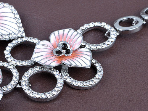 Swarovski Crystal Elements Bridal Pale Pink Flowers Orbs Necklace Earring Set