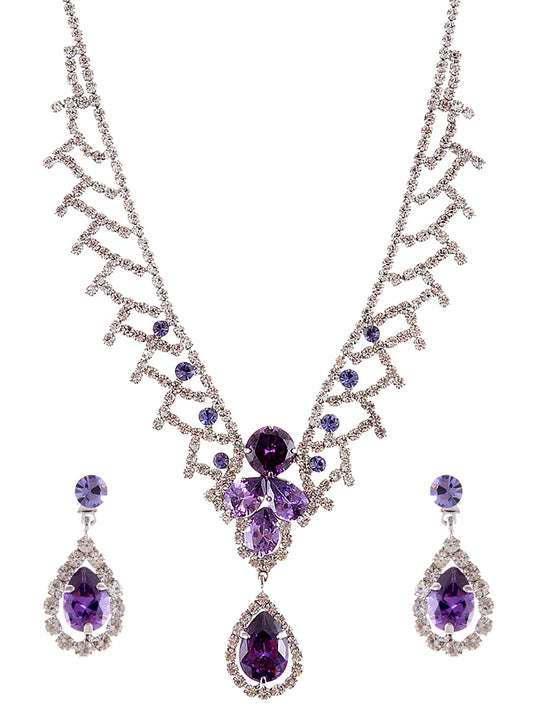 Swarovski Crystal Elements Bridal Amethyst Teardrop Collar Necklace Earring Set