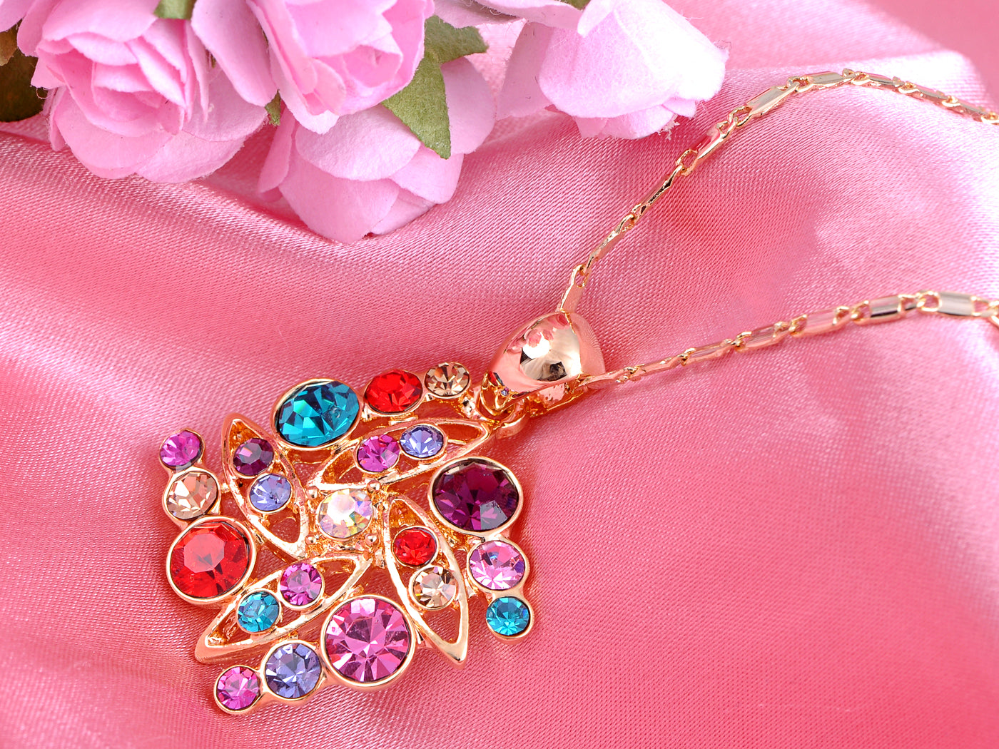 Swarovski Crystal Colorful Elements Square Shape Pendant Necklace