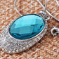 Swarovski Crystal Oval Shaped Turquoise Pendant Embedded Necklace