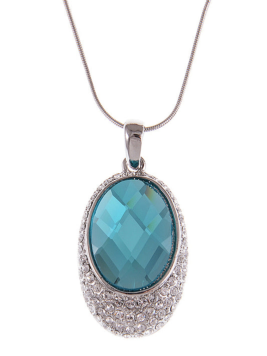 Swarovski Crystal Oval Shaped Turquoise Pendant Embedded Necklace