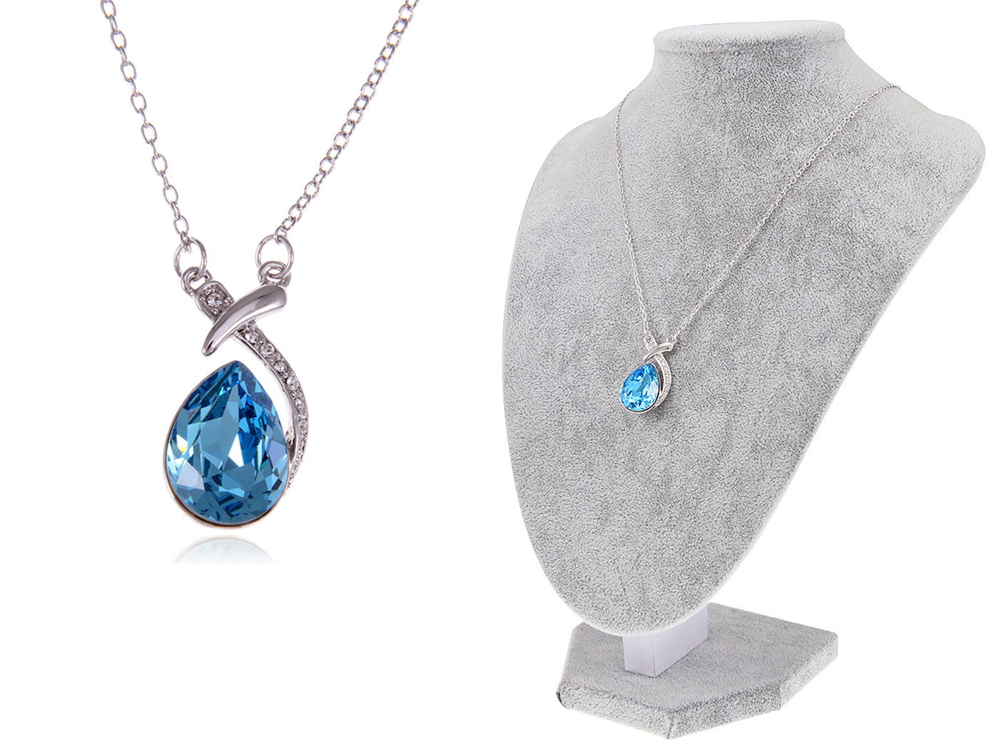 Swarovski Crystal Women's Blue Zircon Tear Drop Unique Abstract Necklace