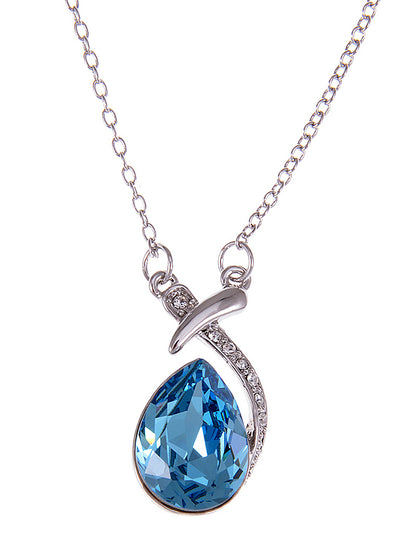Swarovski Crystal Women's Blue Zircon Tear Drop Unique Abstract Necklace