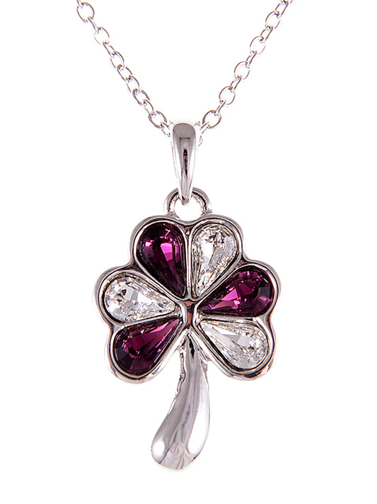 Swarovski Crystal Amethyst Chain Three Leaf Heart Clover Necklace