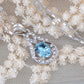 Swarovski Crystal Antique Ocean Blue Topaz Frozen Teardrop Dangling Gem Silver Pendant Necklace