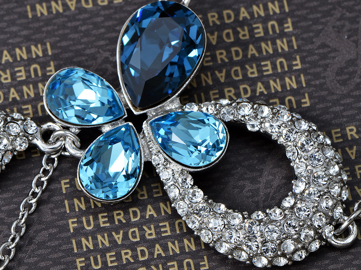 Swarovski Crystal Silver Blue Teardrop Anniversary Necklace