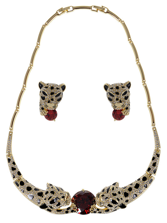 Swarovski Crystal Elements Cheetah Ruby Triforce Synergy Necklace Set