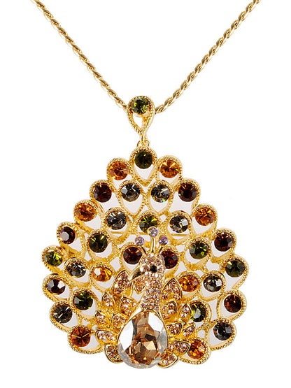 Swarovski Crystal Elements Multicolored Peacock Bird Necklace