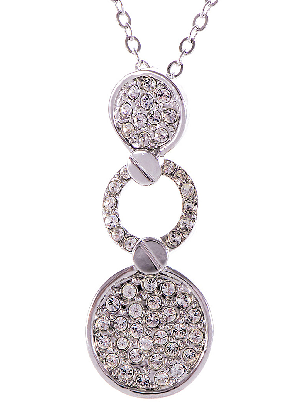 Swarovski Crystal Silver D Disk Circle Ring Halo Bridal Pendant Necklace
