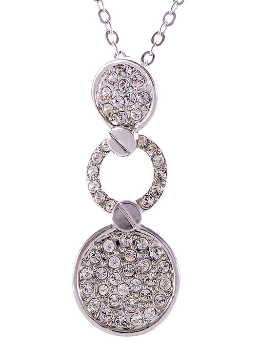 Swarovski Crystal Silver D Disk Circle Ring Halo Bridal Pendant Necklace