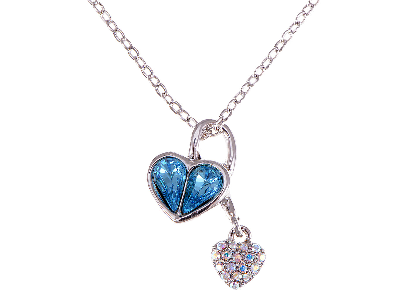 Swarovski Crystal Blue Zircon Elements Dual Hearts Necklace